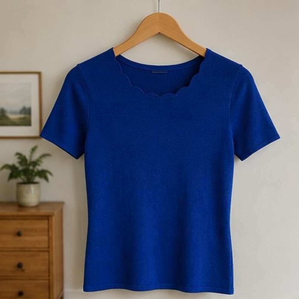 Cobalt Scallop Neck Knit Top